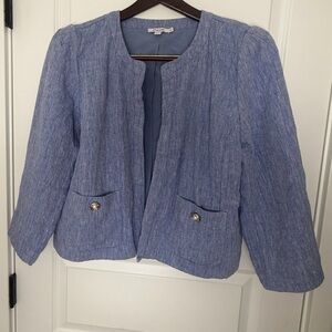 Chico's Light Blue Linen Chambray Open-Front Blazer Size L/2